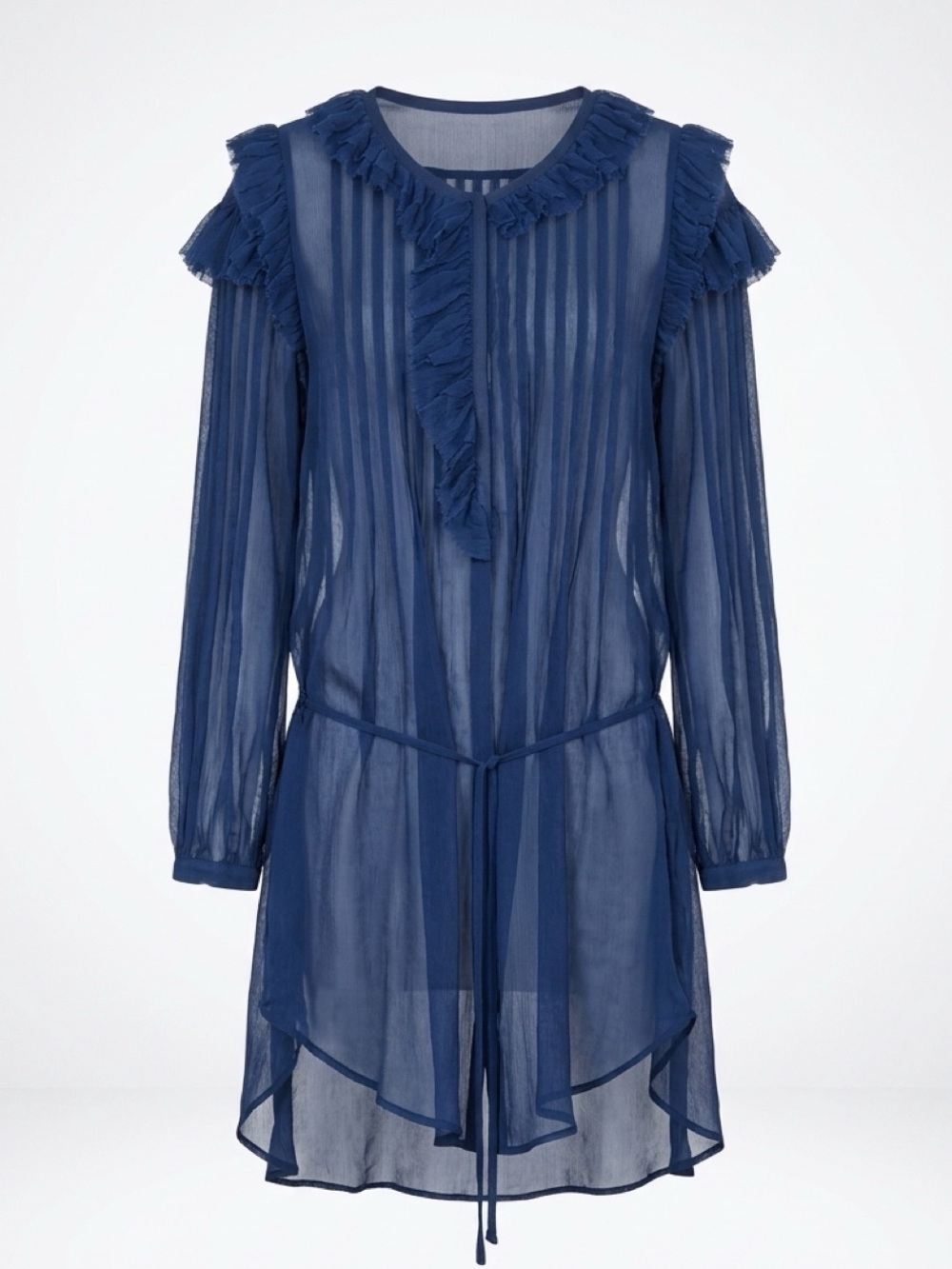 Roberto Cavalli Silk Chiffon Sheer Drawstring Tunic/Dress, blue, silver, 40, EUC